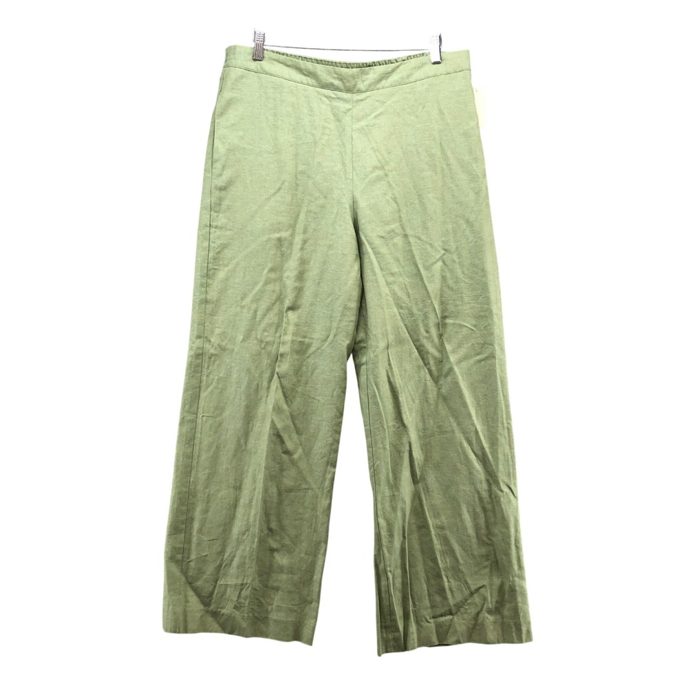 Coldwater Creek‎ Pants Women L Green Linen Rayon Wide Leg Pull On Trousers New